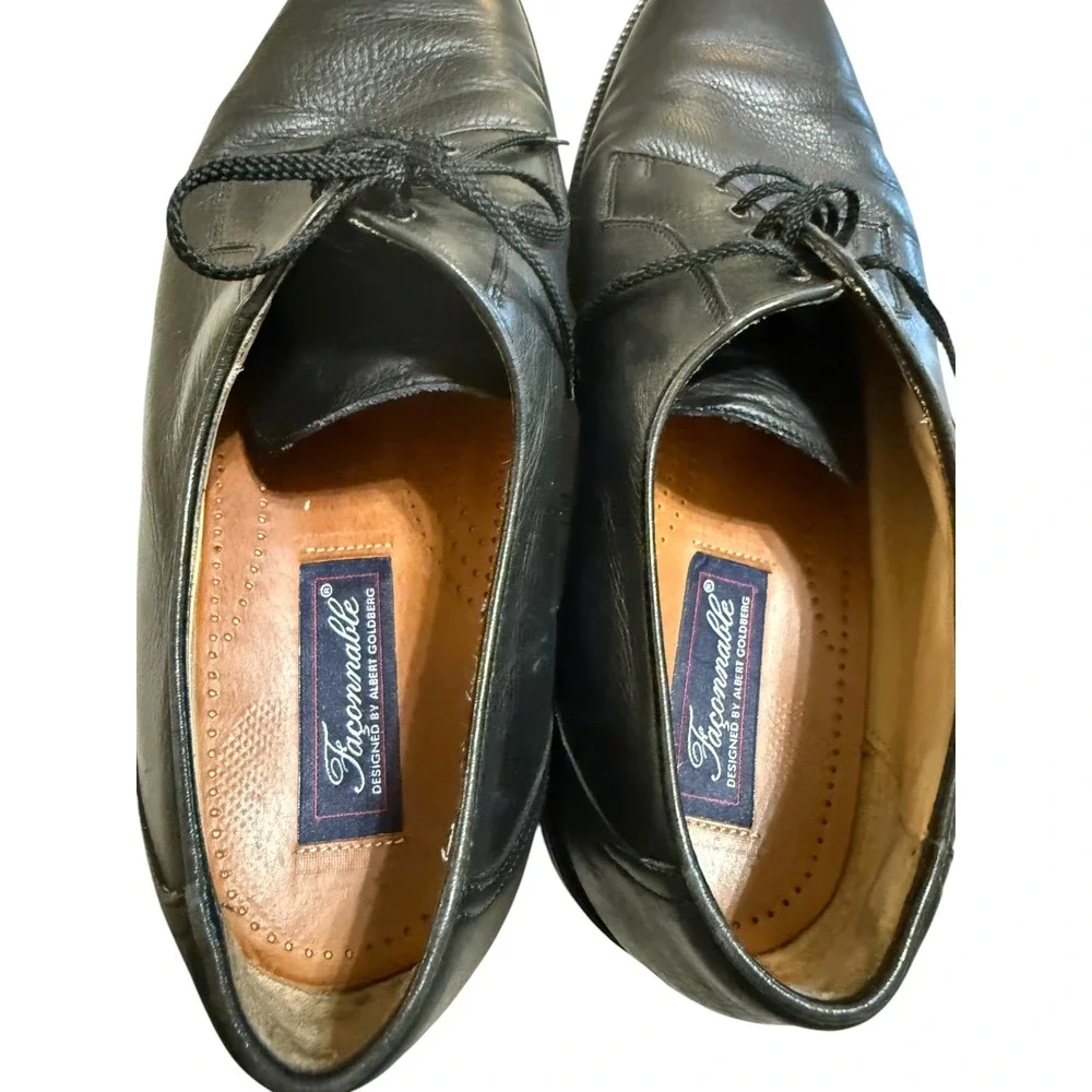 VTG Faconnable Albert Goldberg Black Leather Lug Derby Shoes Made in Italy 13 D